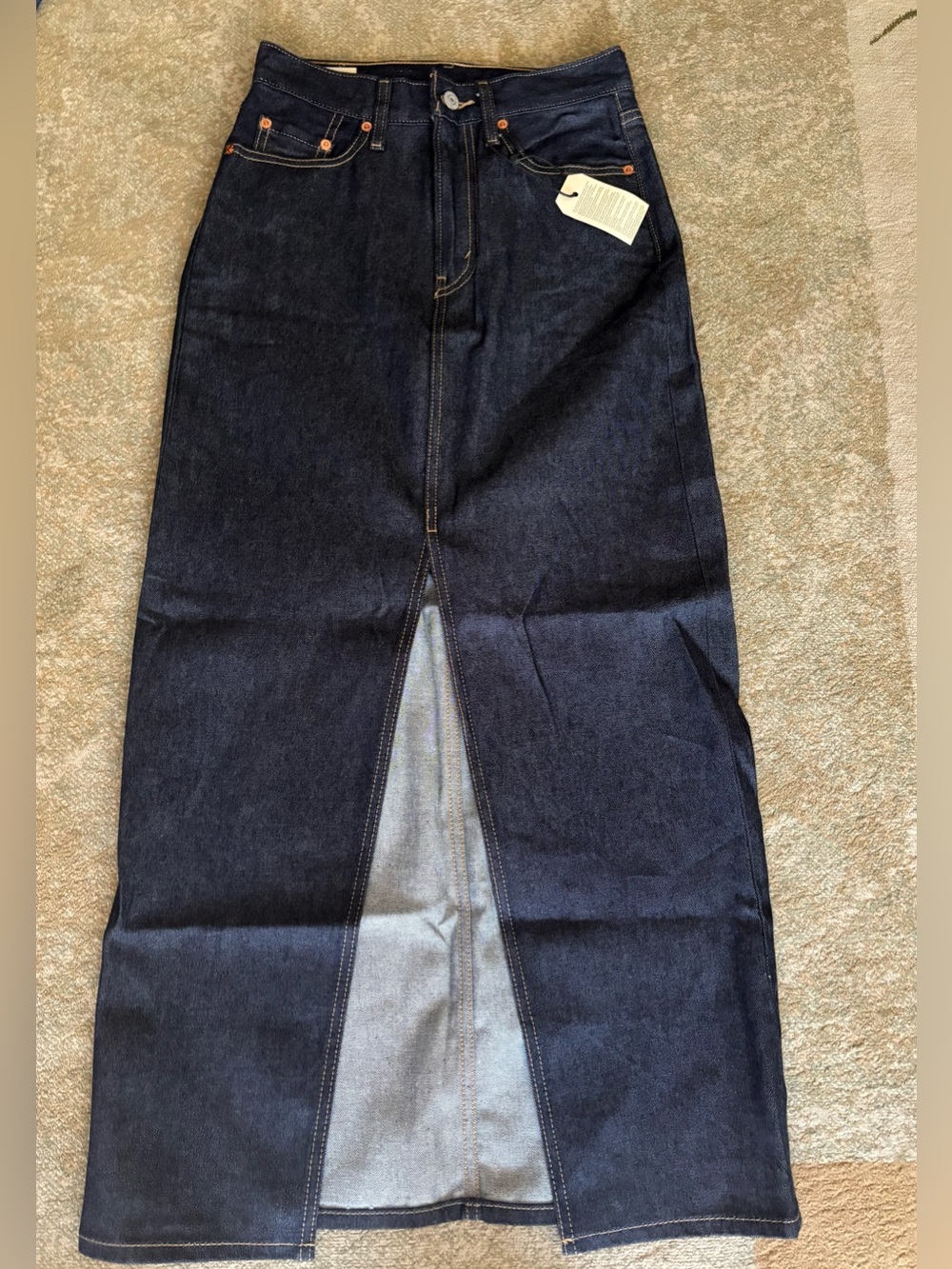 Levi’s Premium Women’s Ankle Column Denim Maxi Skirt 24 Dark Wash NWT